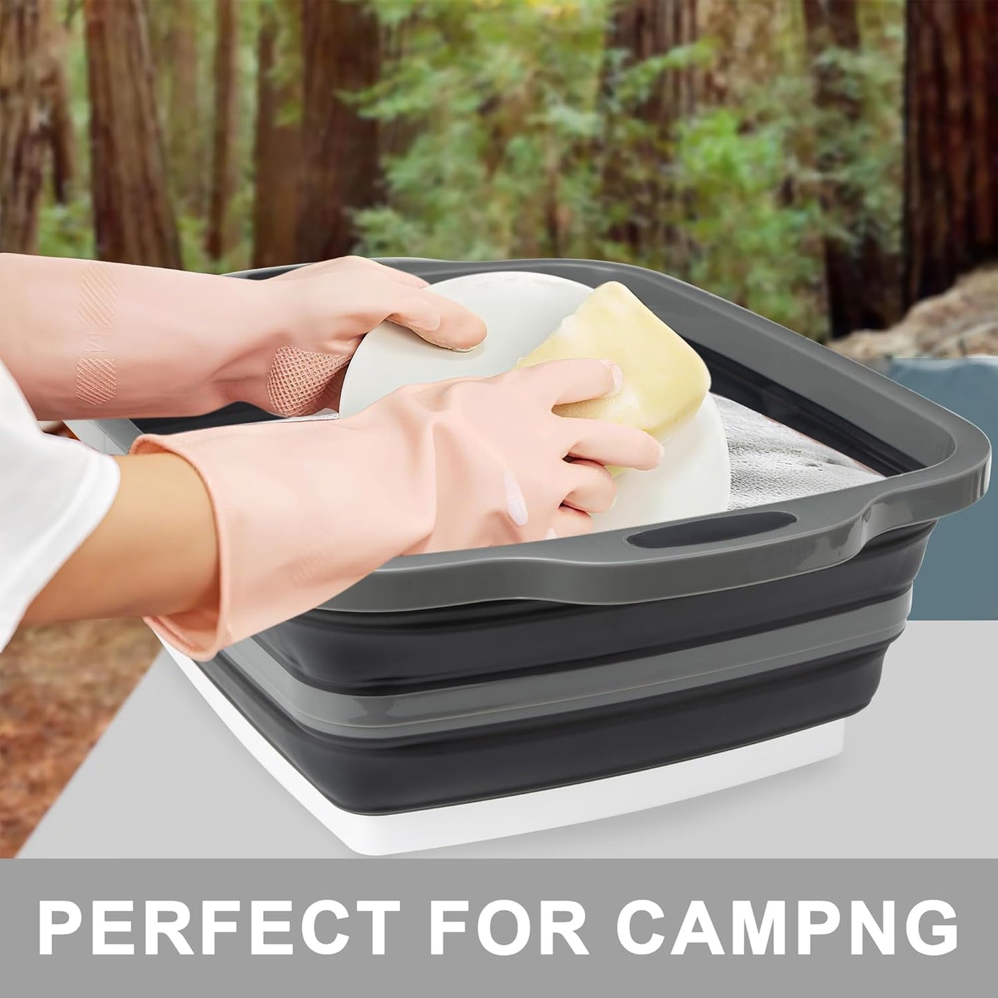Collapsible Cutting Board with Container, Foldable Camping Sink with Colander, BBQ Prep Tub with Lid, Multifunction Dish Basin for Kitchen, Bowl, Vegetable and Fruit, 2.11 Gal/8L Storage Basket
