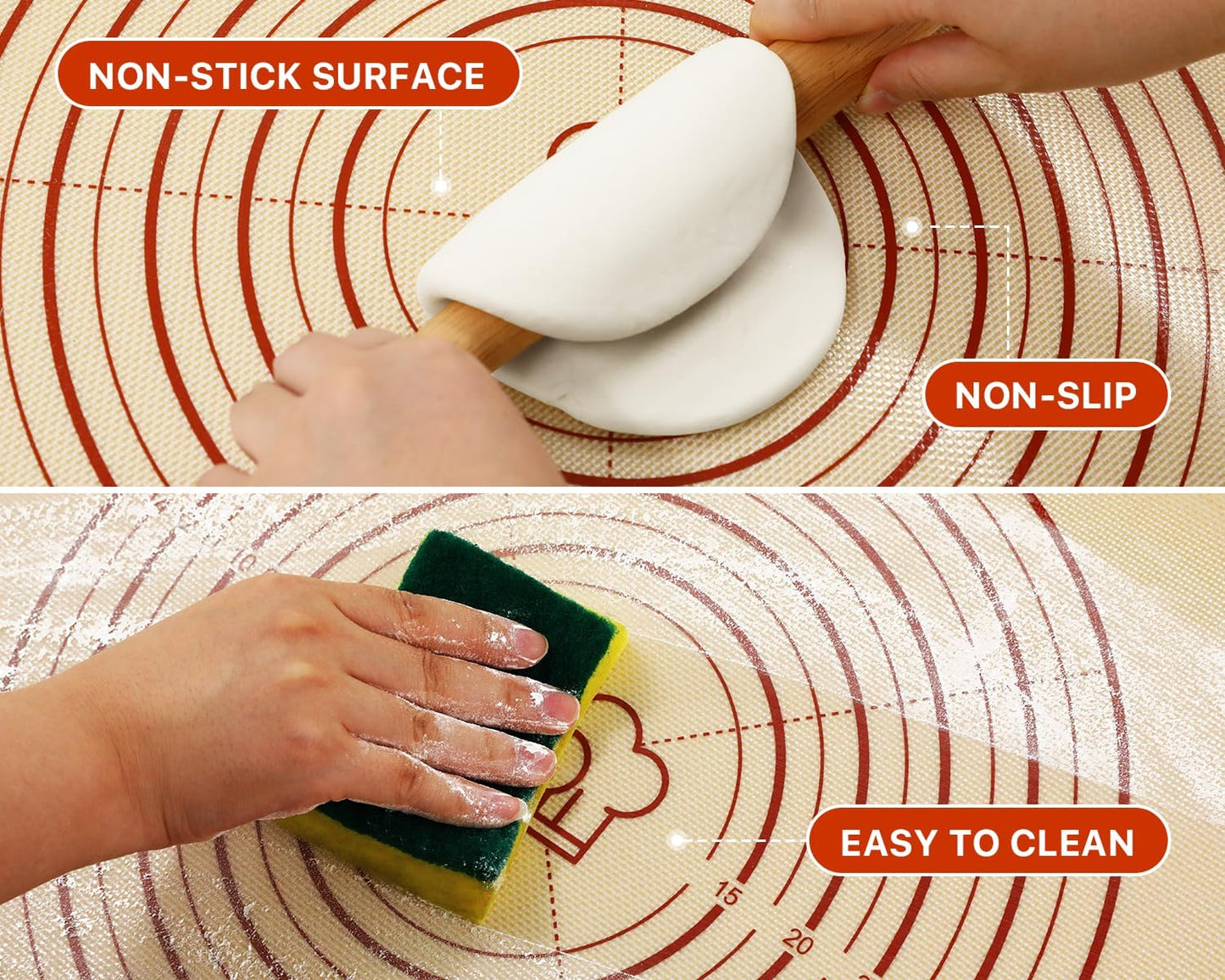 Silicone Baking Mat - Upgrade Mom Theme 26x16 Inch Extra Thick Pastry Mat with Measurements, Non-Slip and Reusable, Kneading Dough Mat for Kitchen Counter, Bread, Cookies, Pizza, Pasta