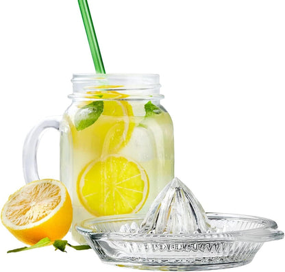 Lemon Squeezer, Portable Citrus Juicer, Crystal Reamer Manual Juicer with Handle and Spout for Fresh Juice, Lime Orange, Heavy Clear Glass