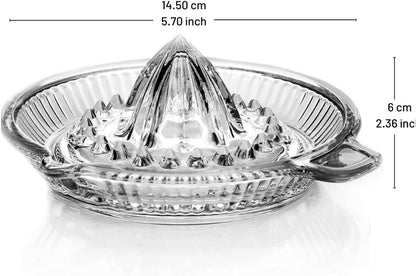 Lemon Squeezer, Portable Citrus Juicer, Crystal Reamer Manual Juicer with Handle and Spout for Fresh Juice, Lime Orange, Heavy Clear Glass