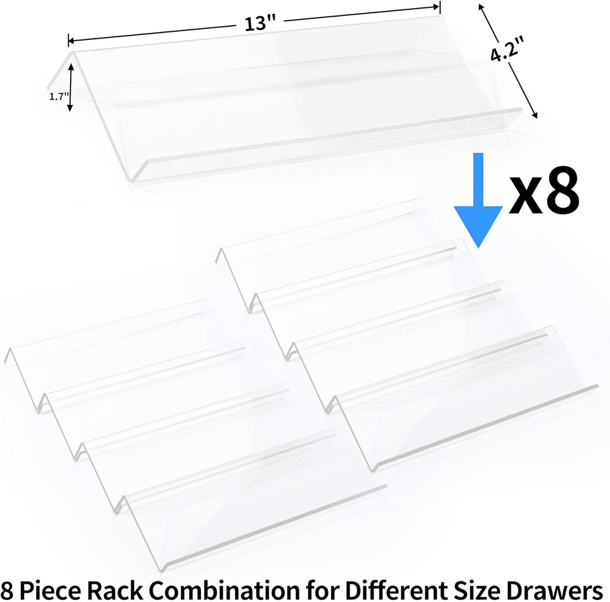 Clear Acrylic Spice Drawer Organizer, 4 Tier- 2 Set Expandable From 13" to 26" Drawer Seasoning Organizer, Kitchen Spice Rack Tray for Drawer/Countertop (Jars not included)