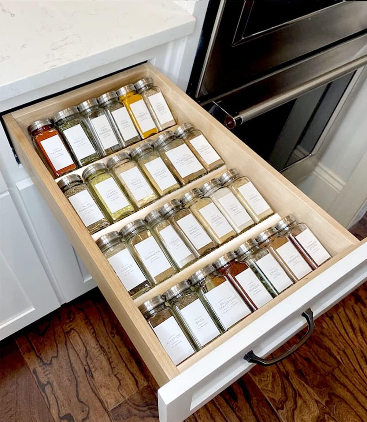 Clear Acrylic Spice Drawer Organizer, 4 Tier- 2 Set Expandable From 13" to 26" Drawer Seasoning Organizer, Kitchen Spice Rack Tray for Drawer/Countertop (Jars not included)