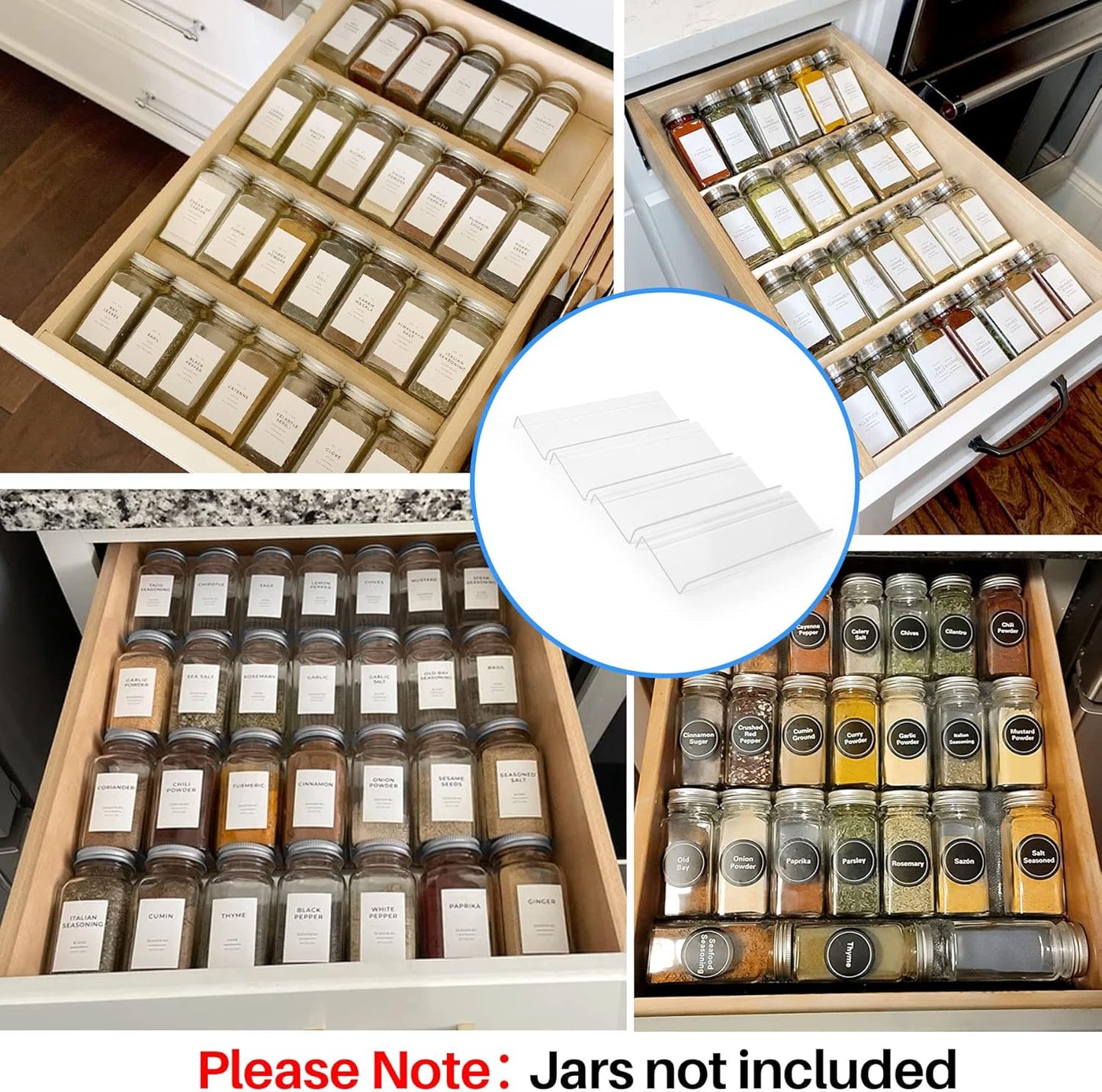 Clear Acrylic Spice Drawer Organizer, 4 Tier- 2 Set Expandable From 13" to 26" Drawer Seasoning Organizer, Kitchen Spice Rack Tray for Drawer/Countertop (Jars not included)
