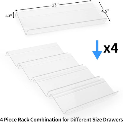 Clear Acrylic Spice Drawer Organizer, 4 Tier- 2 Set Expandable From 13" to 26" Drawer Seasoning Organizer, Kitchen Spice Rack Tray for Drawer/Countertop (Jars not included)