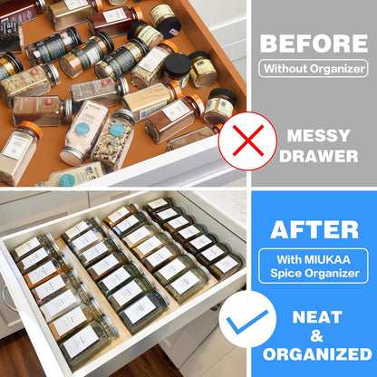 Clear Acrylic Spice Drawer Organizer, 4 Tier- 2 Set Expandable From 13" to 26" Drawer Seasoning Organizer, Kitchen Spice Rack Tray for Drawer/Countertop (Jars not included)
