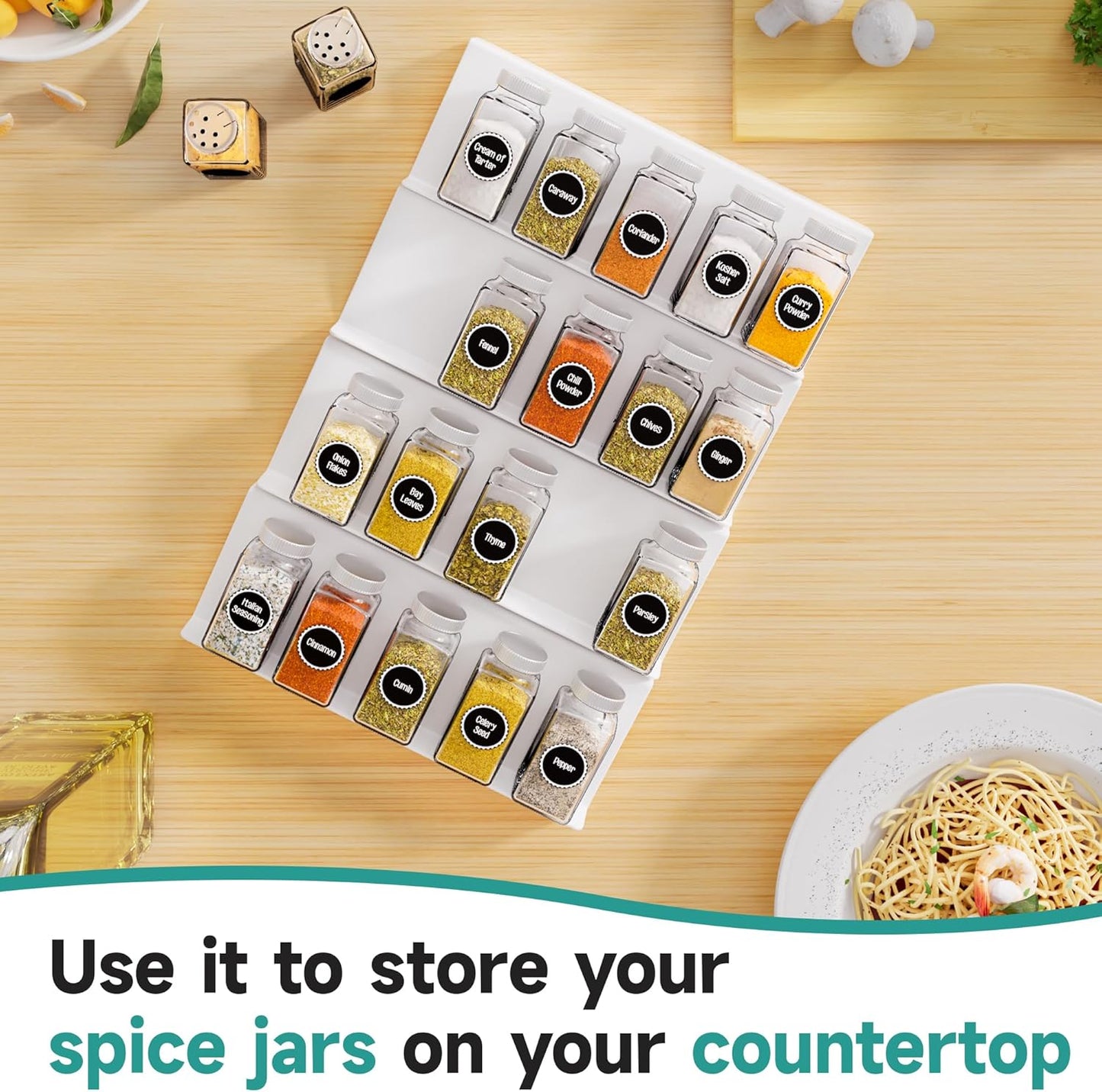 Clear Acrylic Spice Drawer Organizer, 4 Tier- 2 Set Expandable From 13" to 26" Drawer Seasoning Organizer, Kitchen Spice Rack Tray for Drawer/Countertop (Jars not included)