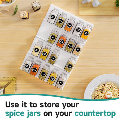 Clear Acrylic Spice Drawer Organizer, 4 Tier- 2 Set Expandable From 13" to 26" Drawer Seasoning Organizer, Kitchen Spice Rack Tray for Drawer/Countertop (Jars not included)