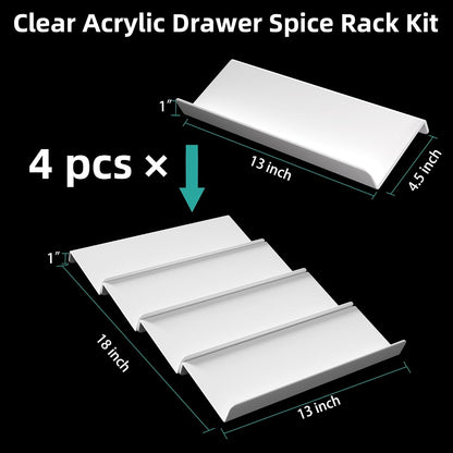 Clear Acrylic Spice Drawer Organizer, 4 Tier- 2 Set Expandable From 13" to 26" Drawer Seasoning Organizer, Kitchen Spice Rack Tray for Drawer/Countertop (Jars not included)