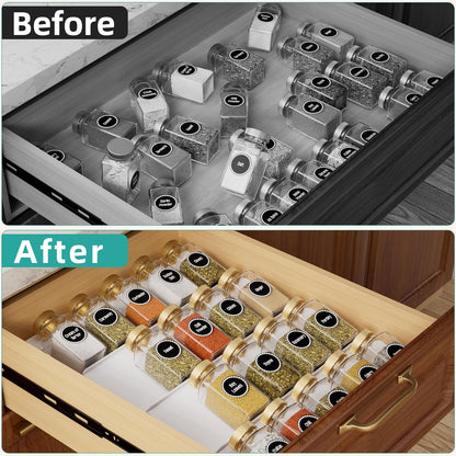 Clear Acrylic Spice Drawer Organizer, 4 Tier- 2 Set Expandable From 13" to 26" Drawer Seasoning Organizer, Kitchen Spice Rack Tray for Drawer/Countertop (Jars not included)