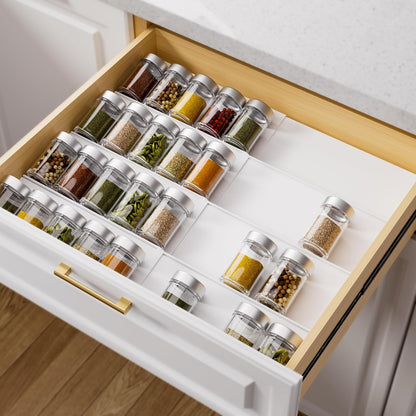 Clear Acrylic Spice Drawer Organizer, 4 Tier- 2 Set Expandable From 13" to 26" Drawer Seasoning Organizer, Kitchen Spice Rack Tray for Drawer/Countertop (Jars not included)