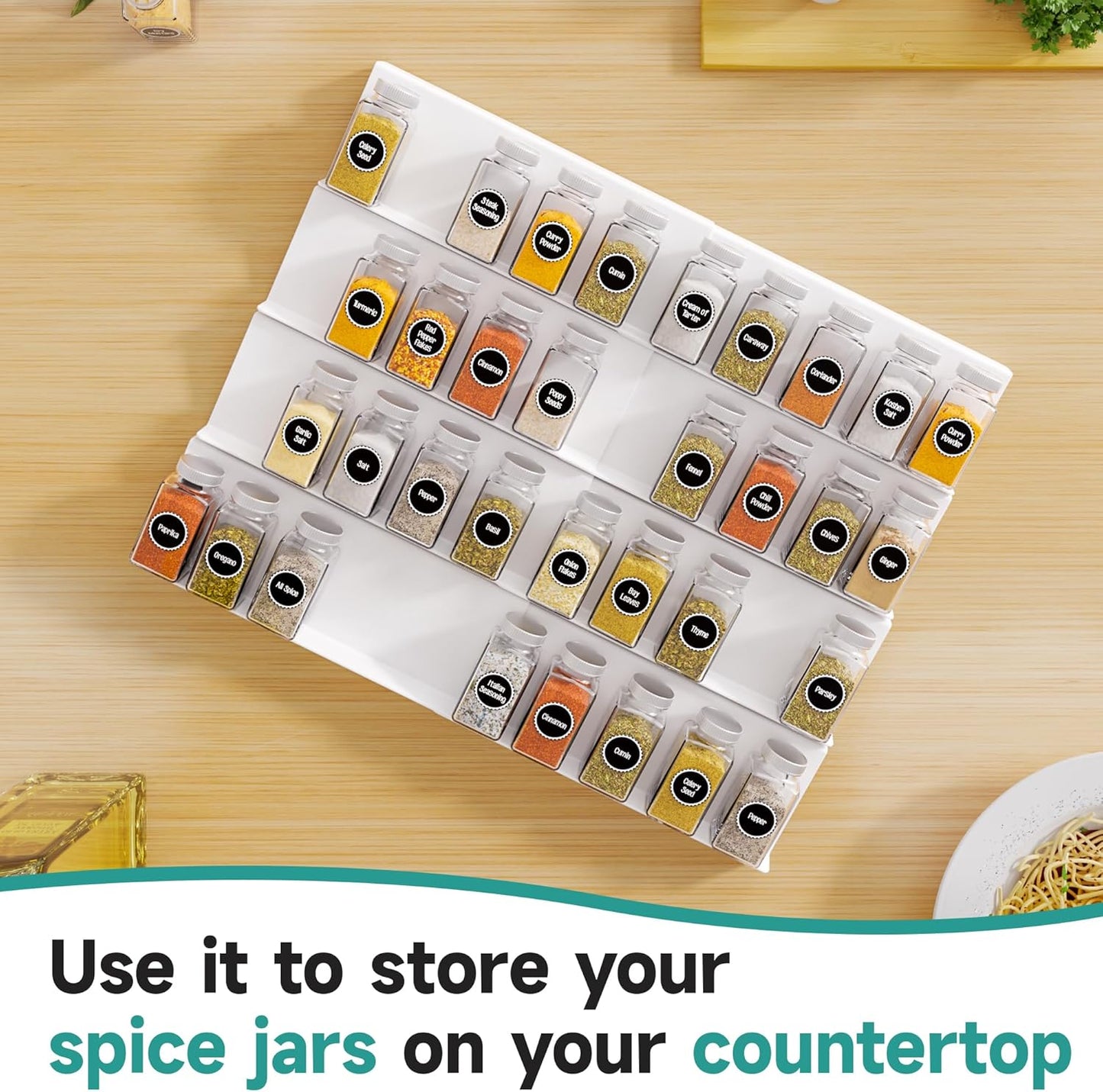 Clear Acrylic Spice Drawer Organizer, 4 Tier- 2 Set Expandable From 13" to 26" Drawer Seasoning Organizer, Kitchen Spice Rack Tray for Drawer/Countertop (Jars not included)
