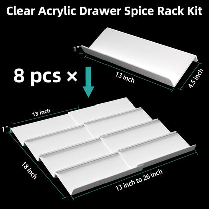 Clear Acrylic Spice Drawer Organizer, 4 Tier- 2 Set Expandable From 13" to 26" Drawer Seasoning Organizer, Kitchen Spice Rack Tray for Drawer/Countertop (Jars not included)