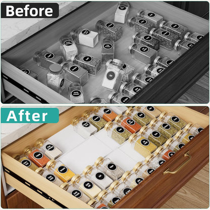 Clear Acrylic Spice Drawer Organizer, 4 Tier- 2 Set Expandable From 13" to 26" Drawer Seasoning Organizer, Kitchen Spice Rack Tray for Drawer/Countertop (Jars not included)