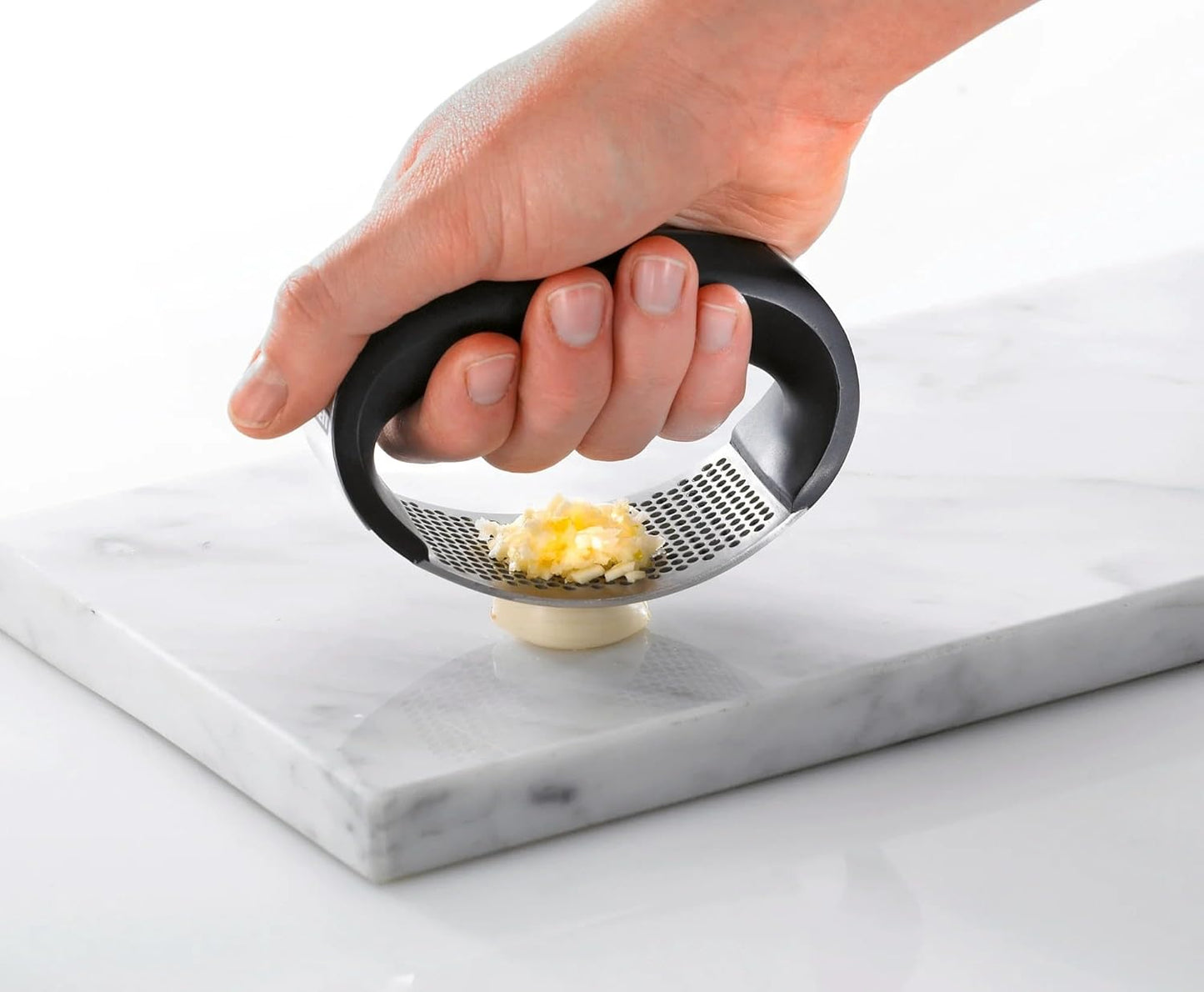 Garlic-King Proline Garlic Press Rocker, Time Saving, Durable Strong Mincer Tool - Easy to Use & Clean Crusher, Dishwasher Safe, Kitchen Gadget Smasher, Black/Silver