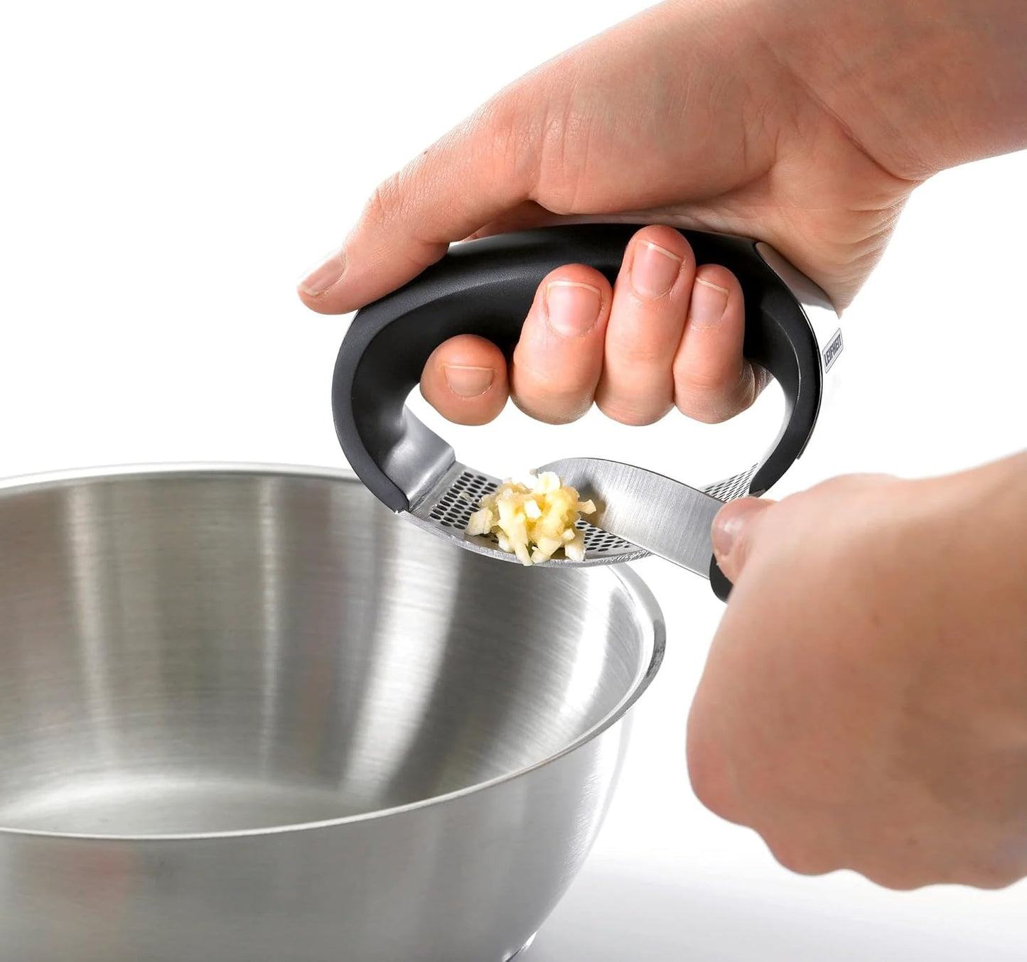 Garlic-King Proline Garlic Press Rocker, Time Saving, Durable Strong Mincer Tool - Easy to Use & Clean Crusher, Dishwasher Safe, Kitchen Gadget Smasher, Black/Silver