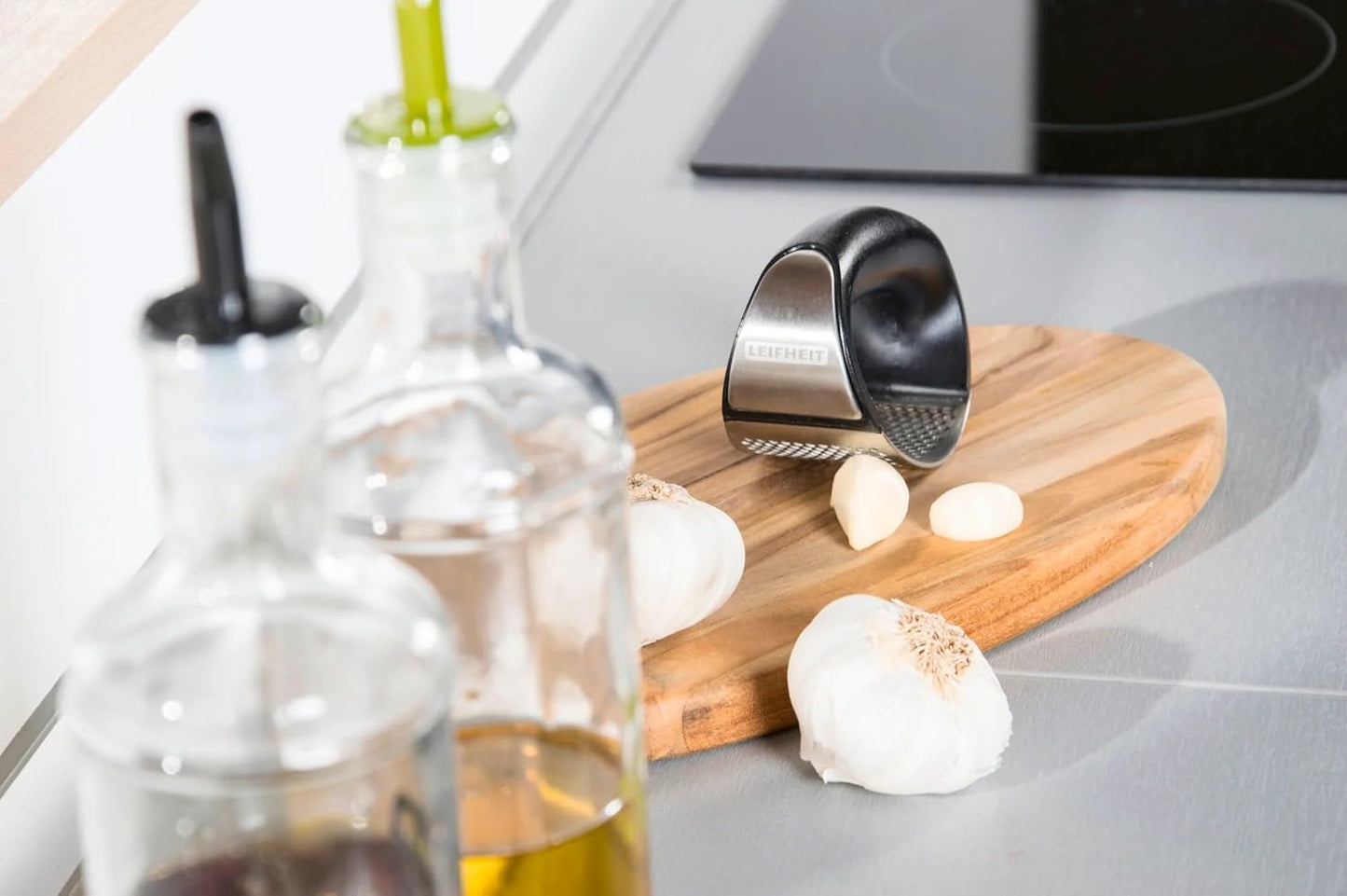 Garlic-King Proline Garlic Press Rocker, Time Saving, Durable Strong Mincer Tool - Easy to Use & Clean Crusher, Dishwasher Safe, Kitchen Gadget Smasher, Black/Silver