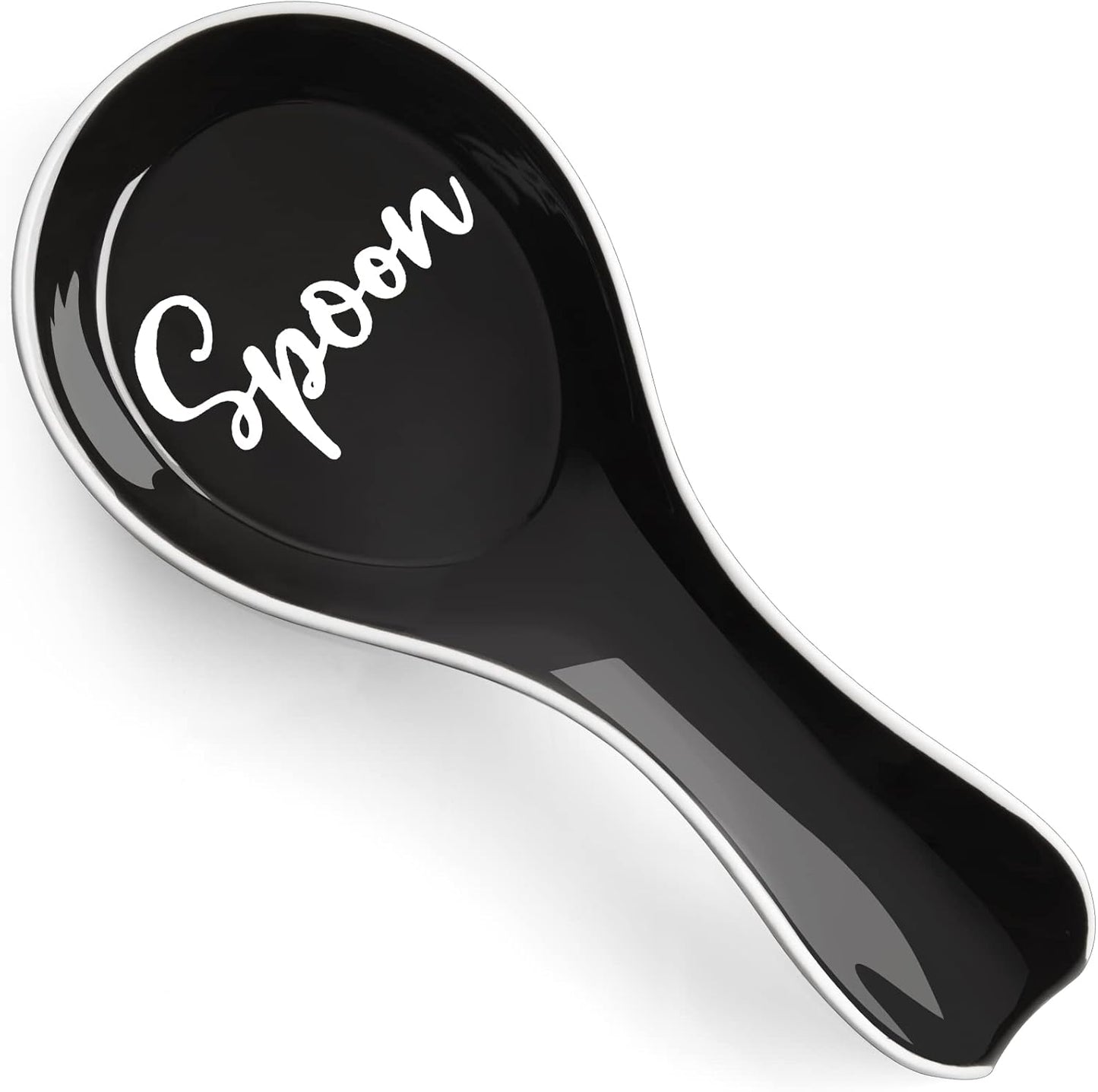 Ceramic Spoon Rest for Stove Top, Large Spoon Holder, Spoon Rest for Kitchen Counter, Spatula Holder Utensil Rest for Ladles, Tong, Modern Rustic Kitchen Decor, Black