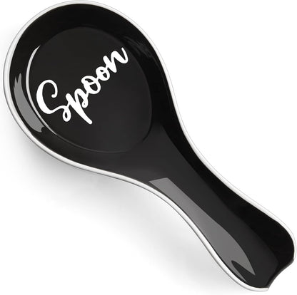 Ceramic Spoon Rest for Stove Top, Large Spoon Holder, Spoon Rest for Kitchen Counter, Spatula Holder Utensil Rest for Ladles, Tong, Modern Rustic Kitchen Decor, Black