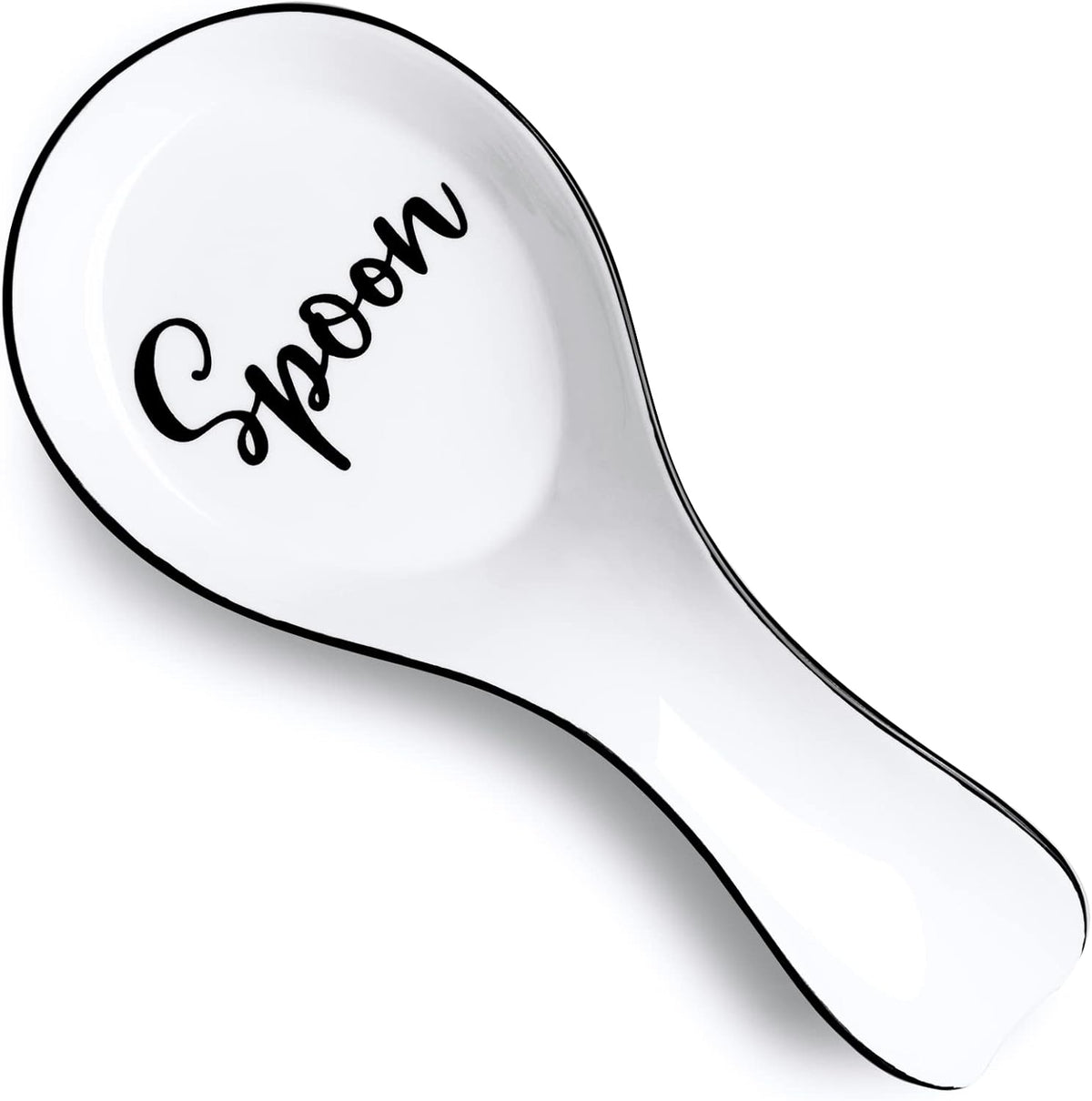 Ceramic Spoon Rest for Stove Top, Large Spoon Holder, Spoon Rest for Kitchen Counter, Spatula Holder Utensil Rest for Ladles, Tong, Modern Rustic Kitchen Decor, Black