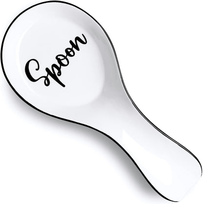 Ceramic Spoon Rest for Stove Top, Large Spoon Holder, Spoon Rest for Kitchen Counter, Spatula Holder Utensil Rest for Ladles, Tong, Modern Rustic Kitchen Decor, Black
