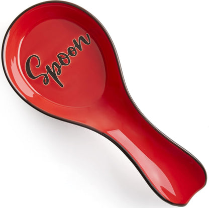 Ceramic Spoon Rest for Stove Top, Large Spoon Holder, Spoon Rest for Kitchen Counter, Spatula Holder Utensil Rest for Ladles, Tong, Modern Rustic Kitchen Decor, Black
