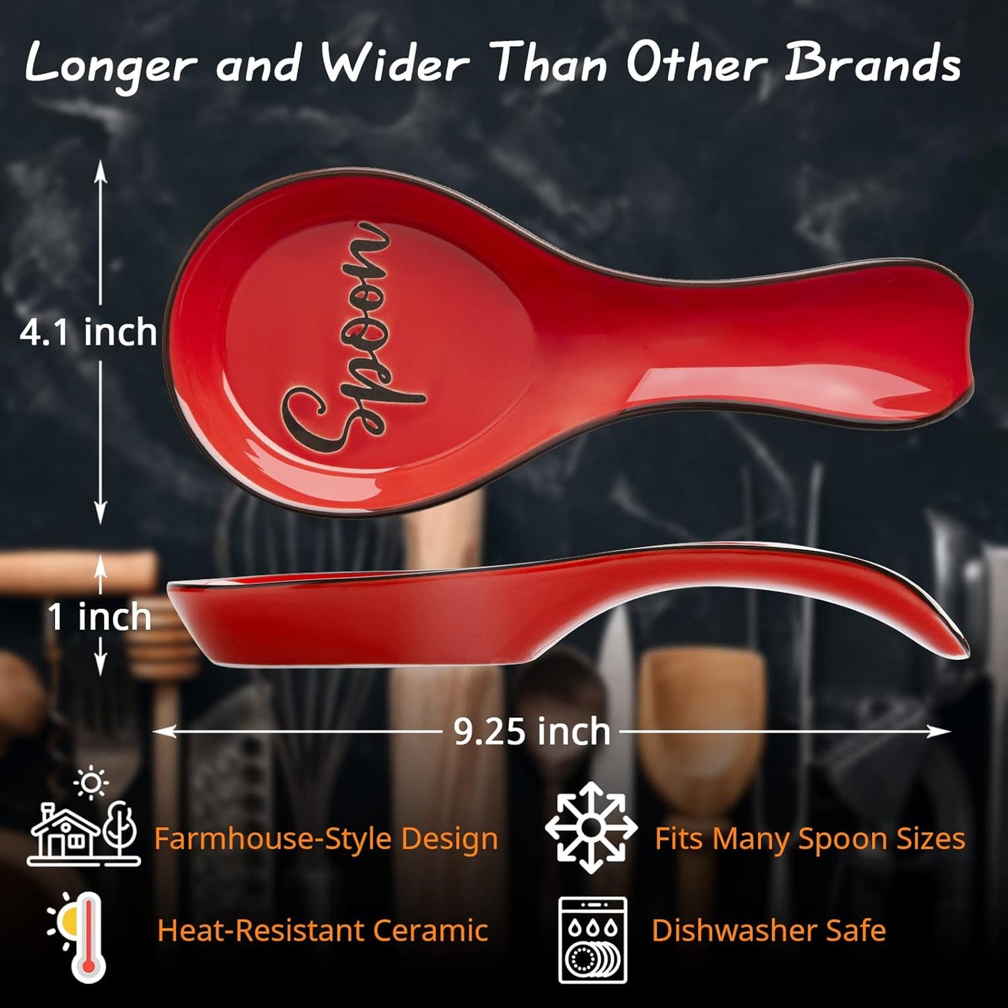Ceramic Spoon Rest for Stove Top, Large Spoon Holder, Spoon Rest for Kitchen Counter, Spatula Holder Utensil Rest for Ladles, Tong, Modern Rustic Kitchen Decor, Black