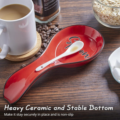 Ceramic Spoon Rest for Stove Top, Large Spoon Holder, Spoon Rest for Kitchen Counter, Spatula Holder Utensil Rest for Ladles, Tong, Modern Rustic Kitchen Decor, Black