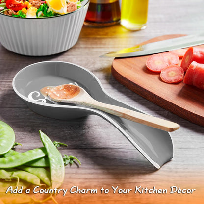 Ceramic Spoon Rest for Stove Top, Large Spoon Holder, Spoon Rest for Kitchen Counter, Spatula Holder Utensil Rest for Ladles, Tong, Modern Rustic Kitchen Decor, Black