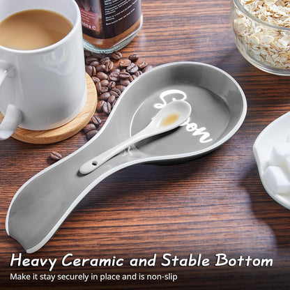 Ceramic Spoon Rest for Stove Top, Large Spoon Holder, Spoon Rest for Kitchen Counter, Spatula Holder Utensil Rest for Ladles, Tong, Modern Rustic Kitchen Decor, Black