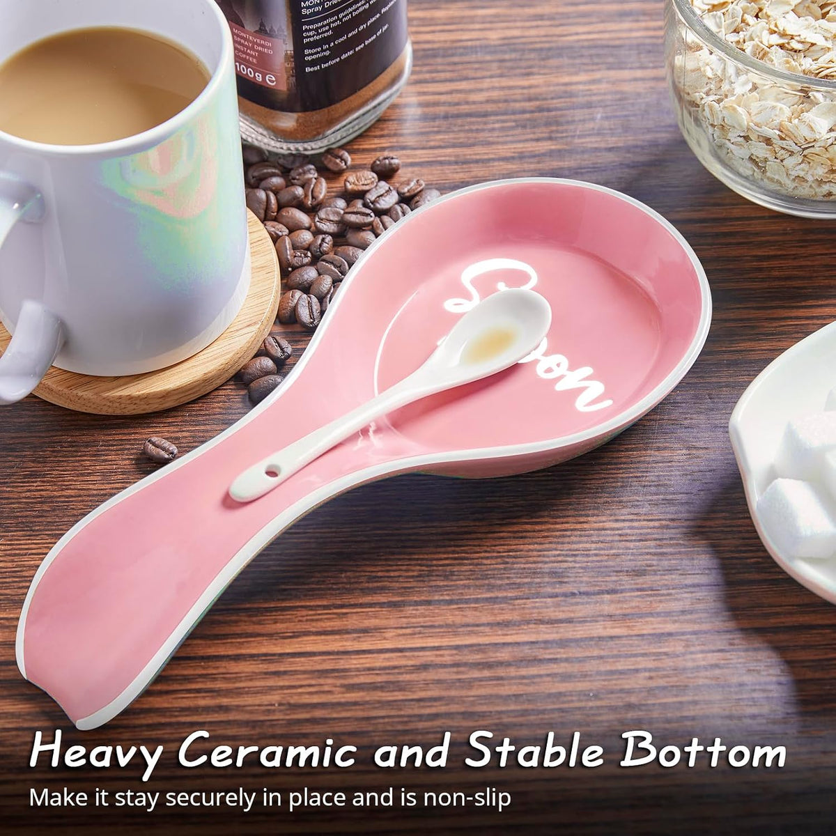 Ceramic Spoon Rest for Stove Top, Large Spoon Holder, Spoon Rest for Kitchen Counter, Spatula Holder Utensil Rest for Ladles, Tong, Modern Rustic Kitchen Decor, Black