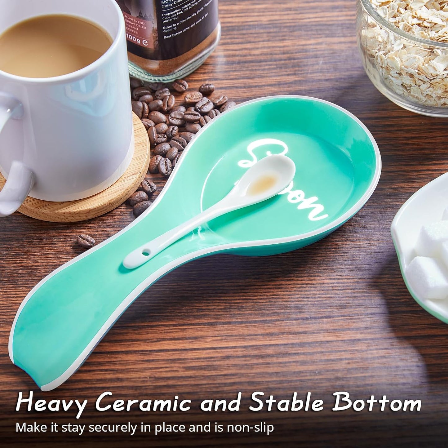 Ceramic Spoon Rest for Stove Top, Large Spoon Holder, Spoon Rest for Kitchen Counter, Spatula Holder Utensil Rest for Ladles, Tong, Modern Rustic Kitchen Decor, Black
