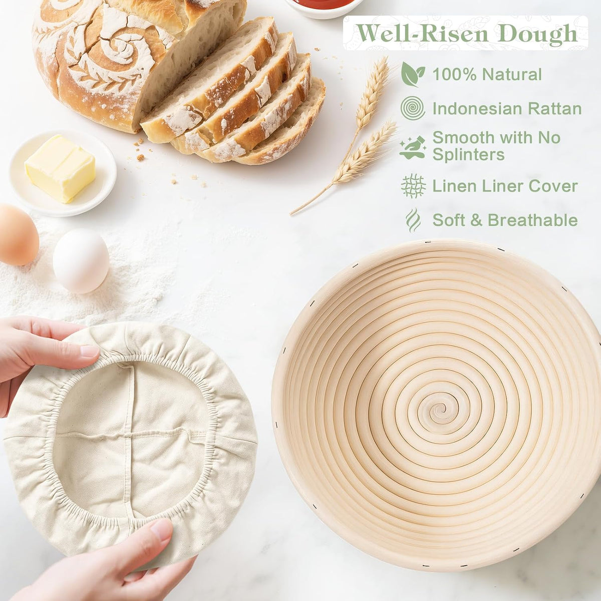 Sourdough Starter Kit, 9'' Round Banneton Bread Proofing Basket, Sourdough Kit with Jar, Sourdough Bread Baking Supplies with Bread Lame, Dough Scraper, Dough Whisk, Silicone Bread Sling
