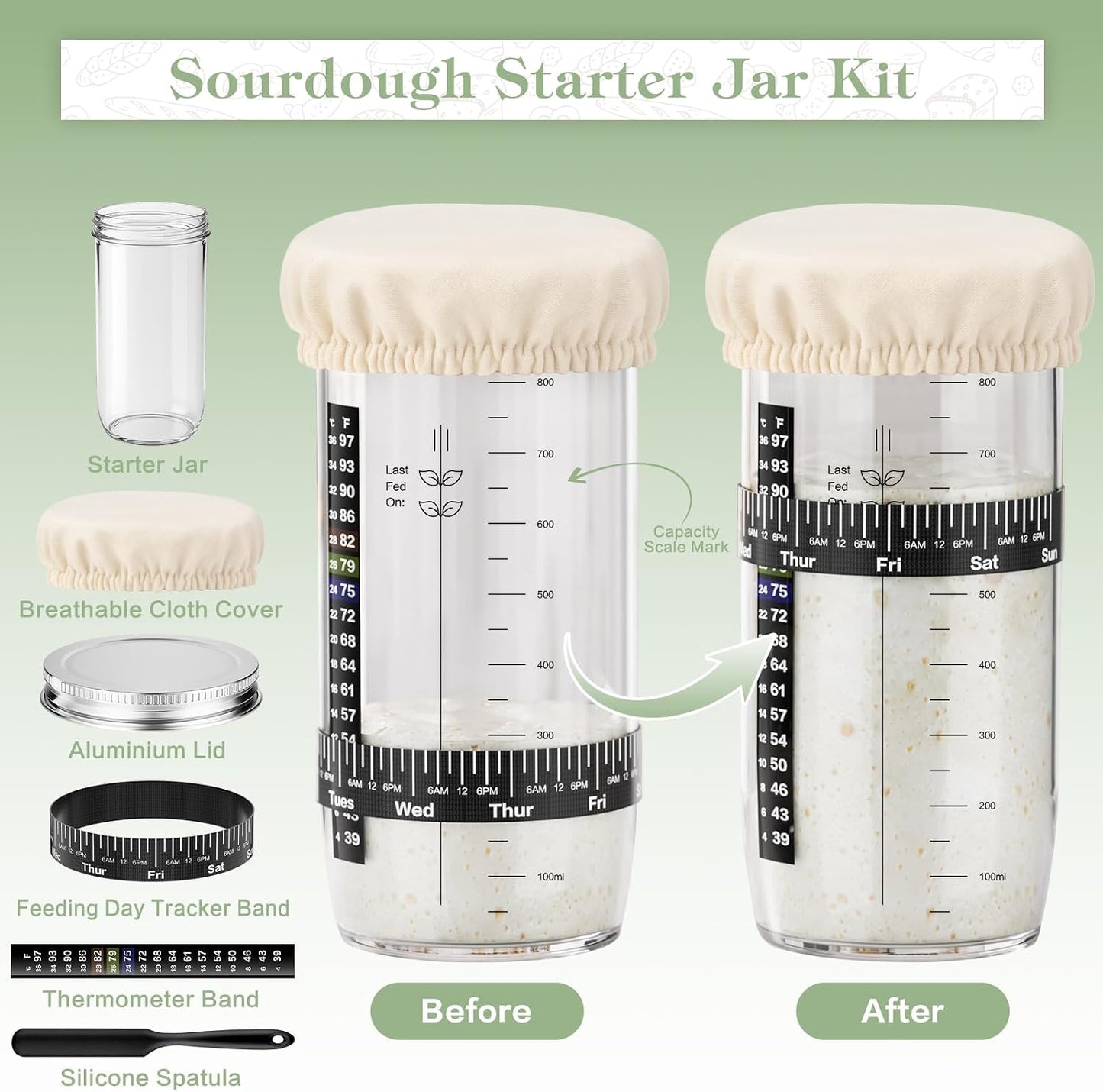 Sourdough Starter Kit, 9'' Round Banneton Bread Proofing Basket, Sourdough Kit with Jar, Sourdough Bread Baking Supplies with Bread Lame, Dough Scraper, Dough Whisk, Silicone Bread Sling