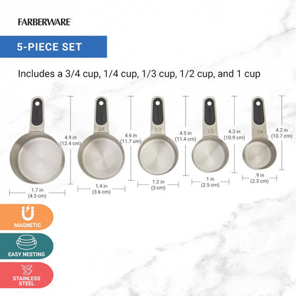 Professional Set of 5 Stainless Steel Measuring Cups, Precision and Ease in Every Scoop, Features Magnetic Handles for Easy Storage, Dishwasher Safe