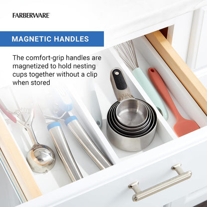 Professional Set of 5 Stainless Steel Measuring Cups, Precision and Ease in Every Scoop, Features Magnetic Handles for Easy Storage, Dishwasher Safe