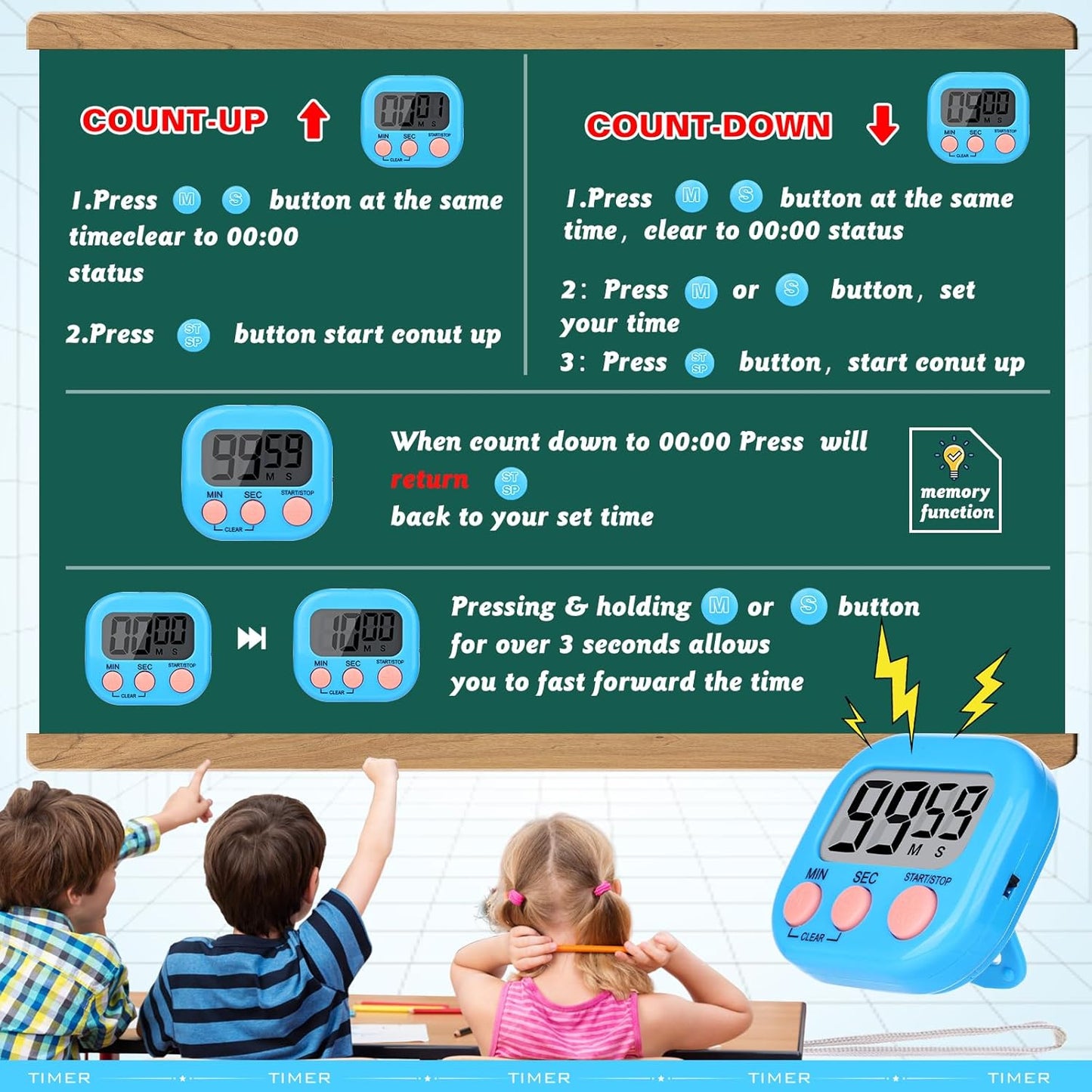 Kitchen Timer 6 Packs Digital Timers for Classroom Small Magnetic Countdown Stopwatch for Cooking Mini Loud Alarm Stop for Kitchen Study Work Baking Sports Games Timer Clock