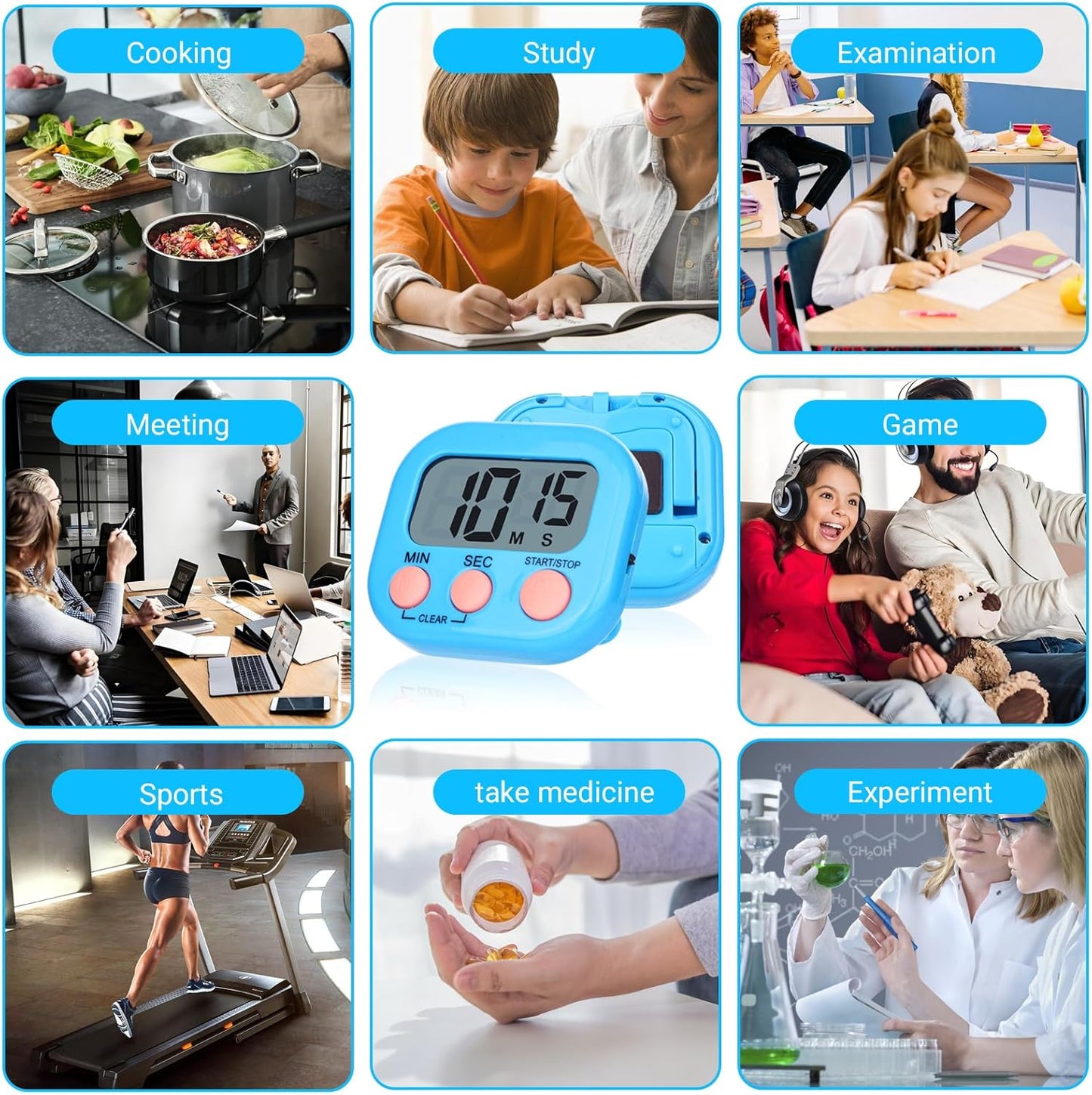 Kitchen Timer 6 Packs Digital Timers for Classroom Small Magnetic Countdown Stopwatch for Cooking Mini Loud Alarm Stop for Kitchen Study Work Baking Sports Games Timer Clock