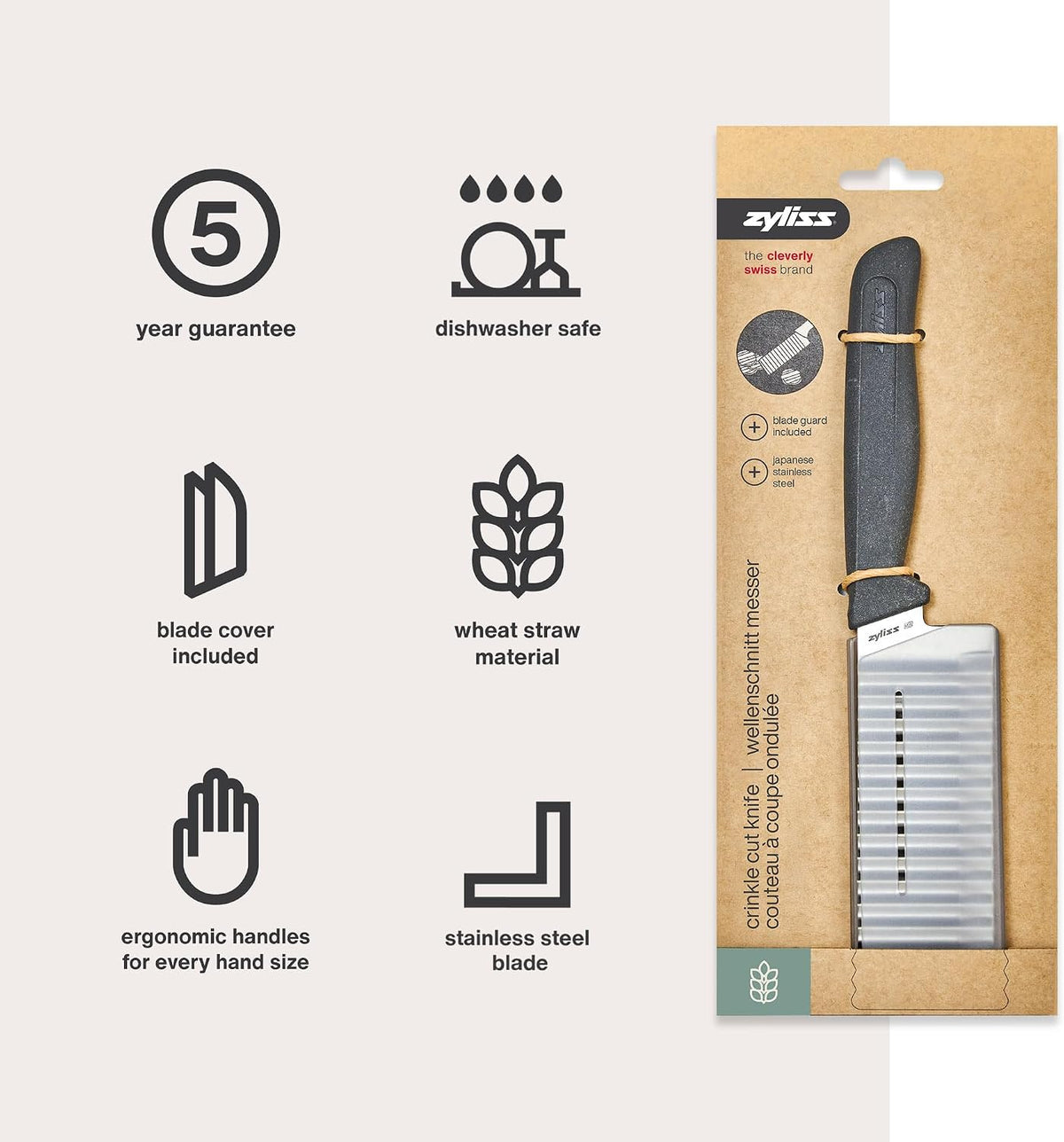 Crinkle Cut Knife – Stainless Steel Wavy Blade for Crinkle Cut French Fries, Vegetables & Fruit – Fun Snack & Garnish Cutter with Wheat Straw Handle, Dishwasher Safe, 5-Year Guarantee 4.5"
