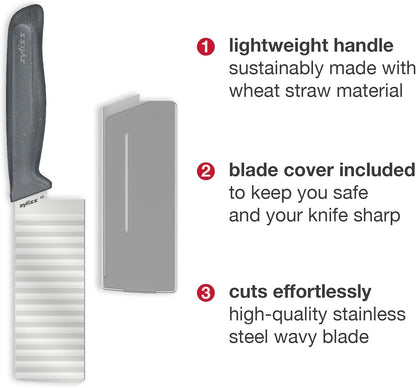 Crinkle Cut Knife – Stainless Steel Wavy Blade for Crinkle Cut French Fries, Vegetables & Fruit – Fun Snack & Garnish Cutter with Wheat Straw Handle, Dishwasher Safe, 5-Year Guarantee 4.5"