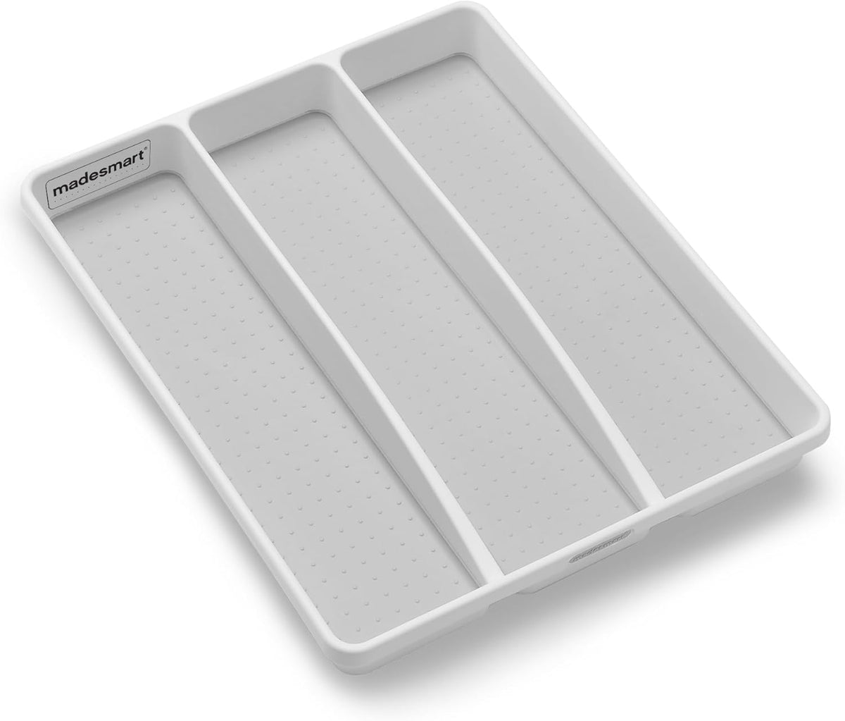 Classic 3 Compartment Kitchen Tool Tray, White | non slip feet, rounded corners, soft grip lining, wide channels, spatulas whisks tongs, ladles serving spoons, woman owned
