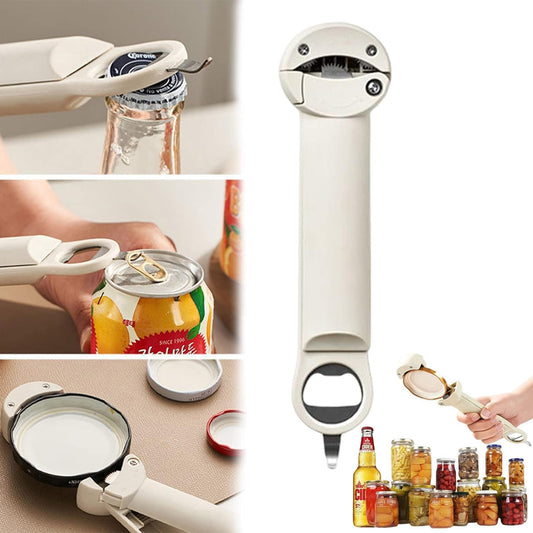 Multifunctional Retractable Bottle Opener - Adjustable Multifunctional Can Opener Jar Lid Gripper - 2024 New Jar Opener Bottle Opener for Weak Hands, Senior Arthritis (White)