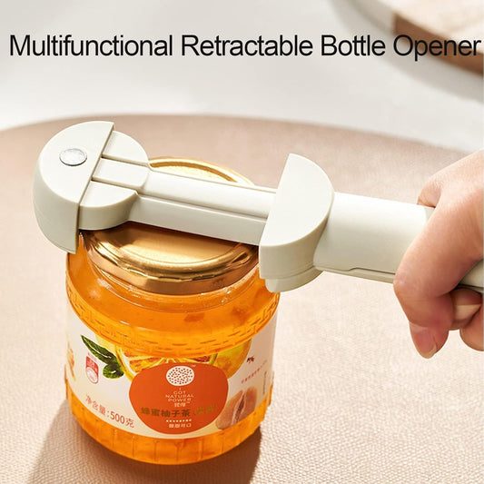 Multifunctional Retractable Bottle Opener - Adjustable Multifunctional Can Opener Jar Lid Gripper - 2024 New Jar Opener Bottle Opener for Weak Hands, Senior Arthritis (White)