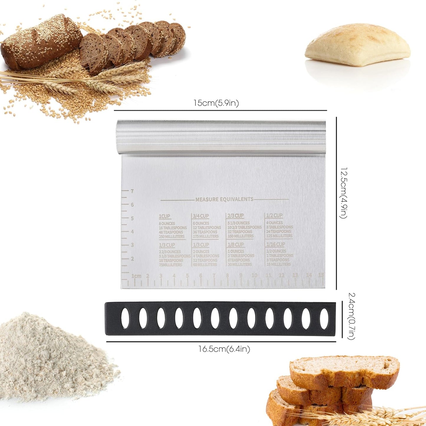 2PCS Dough Pastry Bench Cutter Scraper, Stainless Steel Kitchen Food Scraper with Protective Cover, Anti-Wear Laser-Engraved Measuring Scale and Ear Of Wheat, Dishwasher Safe (2Pack, 6 inch)