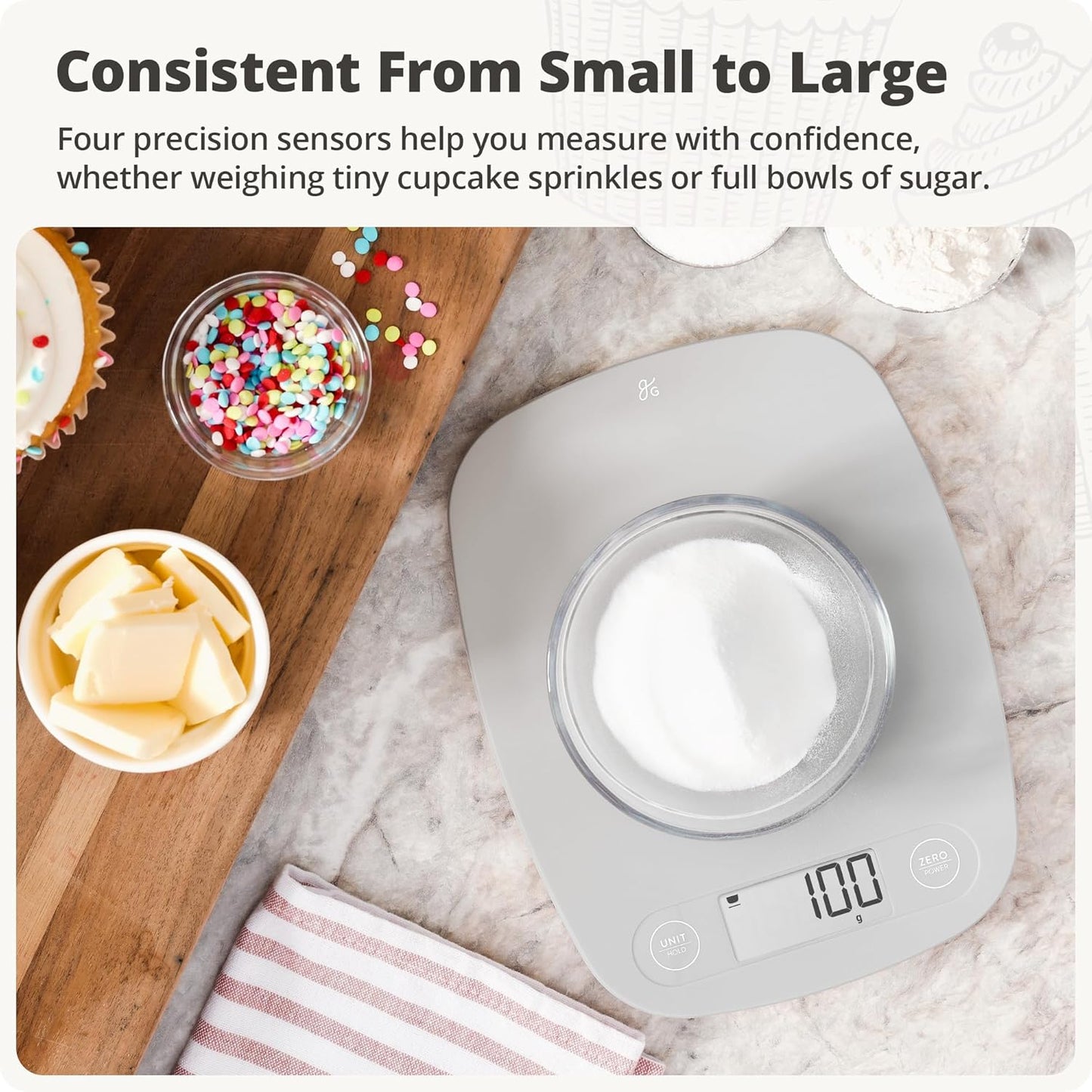 Food Scale – Digital Kitchen Scale, 1g Precision, Easy-Tare & Quick Conversion, Slim Compact Design, Durable & Portable | Ideal for Cooking, Baking & Meal Prep (Ash Gray)