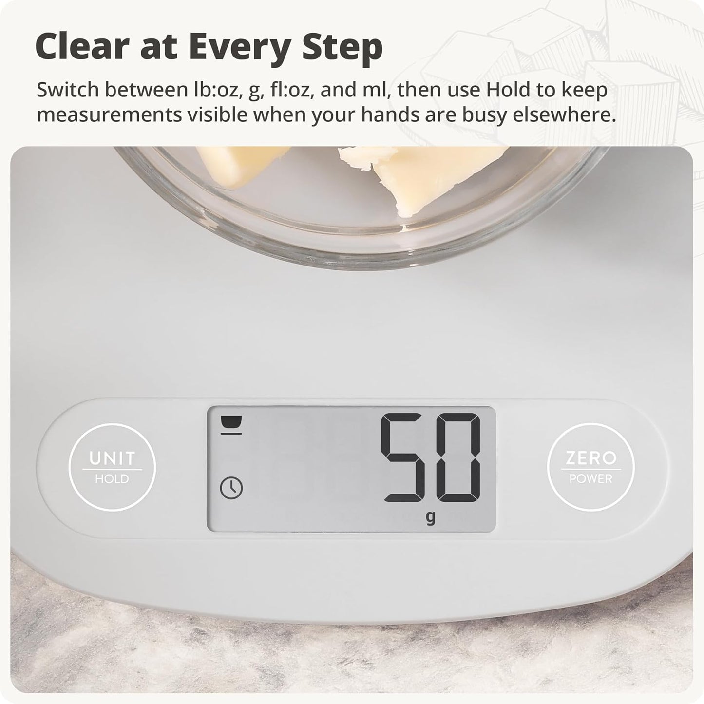 Food Scale – Digital Kitchen Scale, 1g Precision, Easy-Tare & Quick Conversion, Slim Compact Design, Durable & Portable | Ideal for Cooking, Baking & Meal Prep (Ash Gray)
