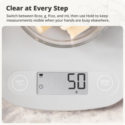 Food Scale – Digital Kitchen Scale, 1g Precision, Easy-Tare & Quick Conversion, Slim Compact Design, Durable & Portable | Ideal for Cooking, Baking & Meal Prep (Ash Gray)