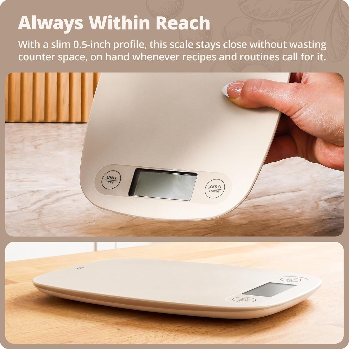 Food Scale – Digital Kitchen Scale, 1g Precision, Easy-Tare & Quick Conversion, Slim Compact Design, Durable & Portable | Ideal for Cooking, Baking & Meal Prep (Ash Gray)