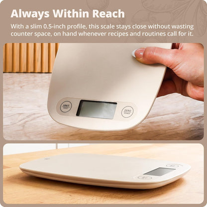 Food Scale – Digital Kitchen Scale, 1g Precision, Easy-Tare & Quick Conversion, Slim Compact Design, Durable & Portable | Ideal for Cooking, Baking & Meal Prep (Ash Gray)