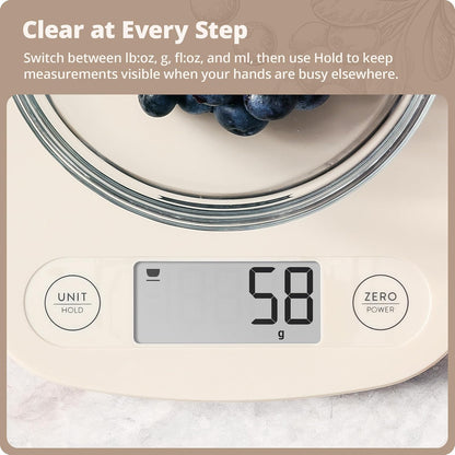 Food Scale – Digital Kitchen Scale, 1g Precision, Easy-Tare & Quick Conversion, Slim Compact Design, Durable & Portable | Ideal for Cooking, Baking & Meal Prep (Ash Gray)