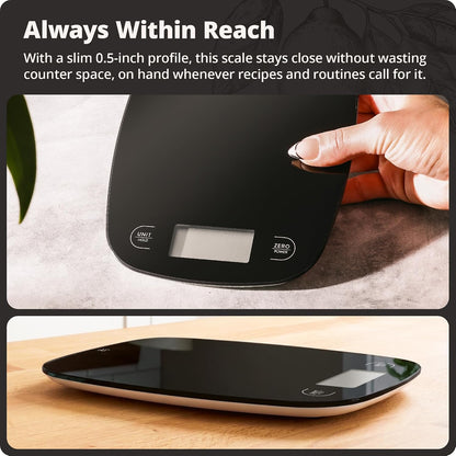 Food Scale – Digital Kitchen Scale, 1g Precision, Easy-Tare & Quick Conversion, Slim Compact Design, Durable & Portable | Ideal for Cooking, Baking & Meal Prep (Ash Gray)